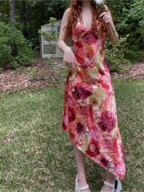 Floral Slip Midi Dress in Pink and Yellow